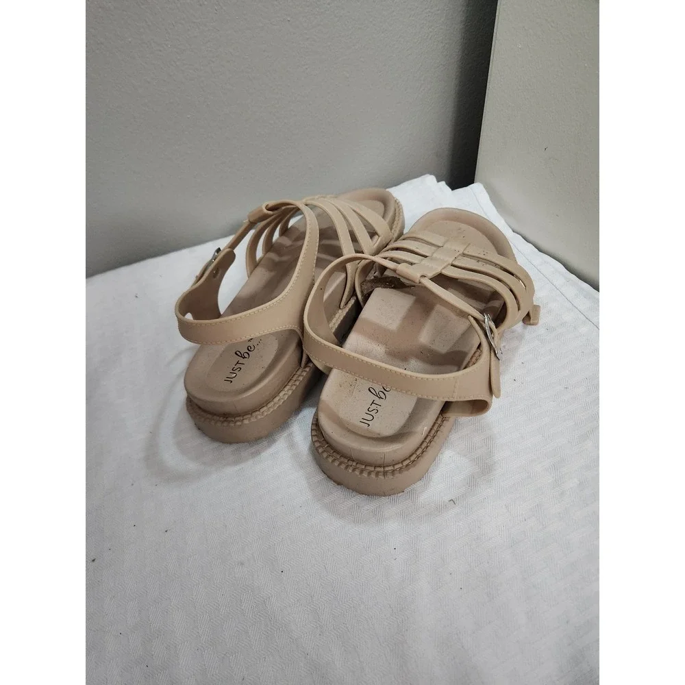 Just Be Womens Strappy Gladiator Sandals Nude Beige Ankle Buckle Size 9